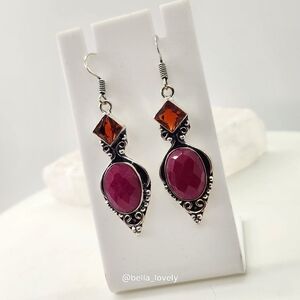 Ruby Garnet Handmade Drop Dangle Earrings Jewelry 2.3"